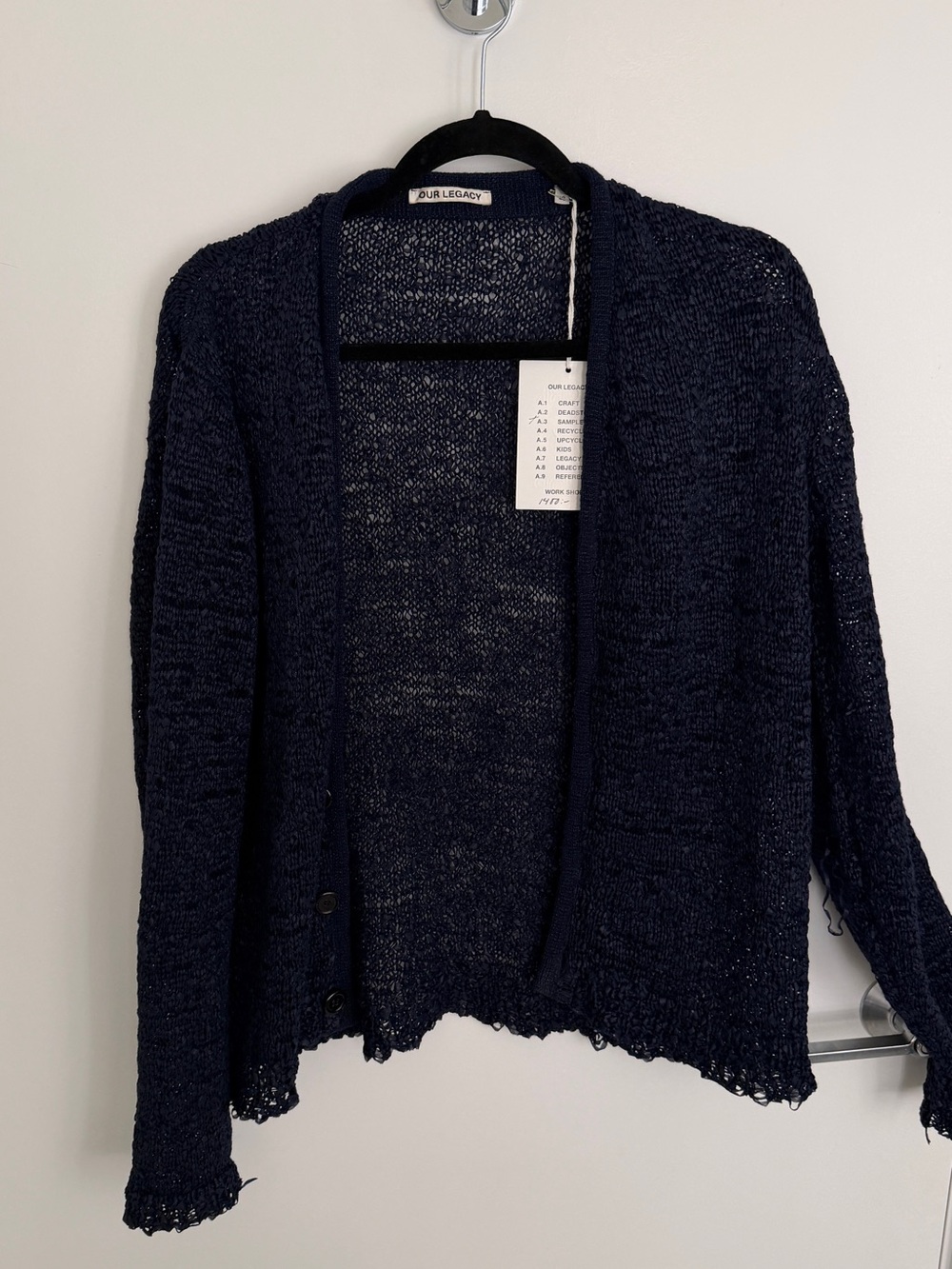 Our Legacy Dark Navy Open-Knit Cardigan